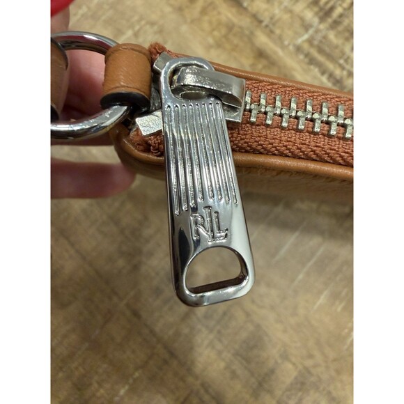 LAUREN Ralph Lauren Cognac Brown Leather Pouch Makeup Bag Travel Wristlet Clutch - Picture 6 of 10